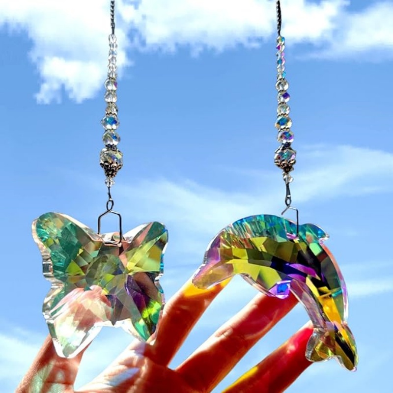 Bonsai Garden Ornaments - Crystal Hanging Butterfly Dolphin Prism Suncatcher