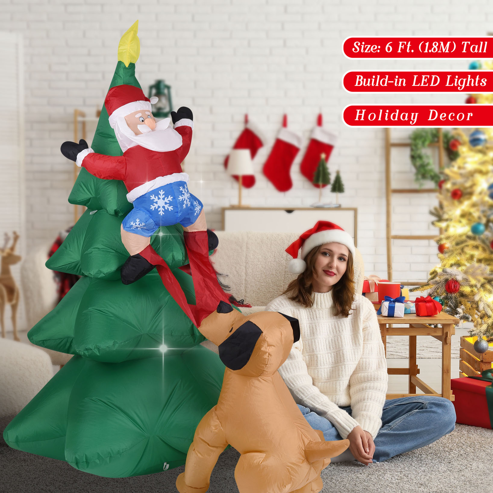 Christmas Inflatable Dog  w/Sa - Bonsai Garden Ornaments ulasan dan harga