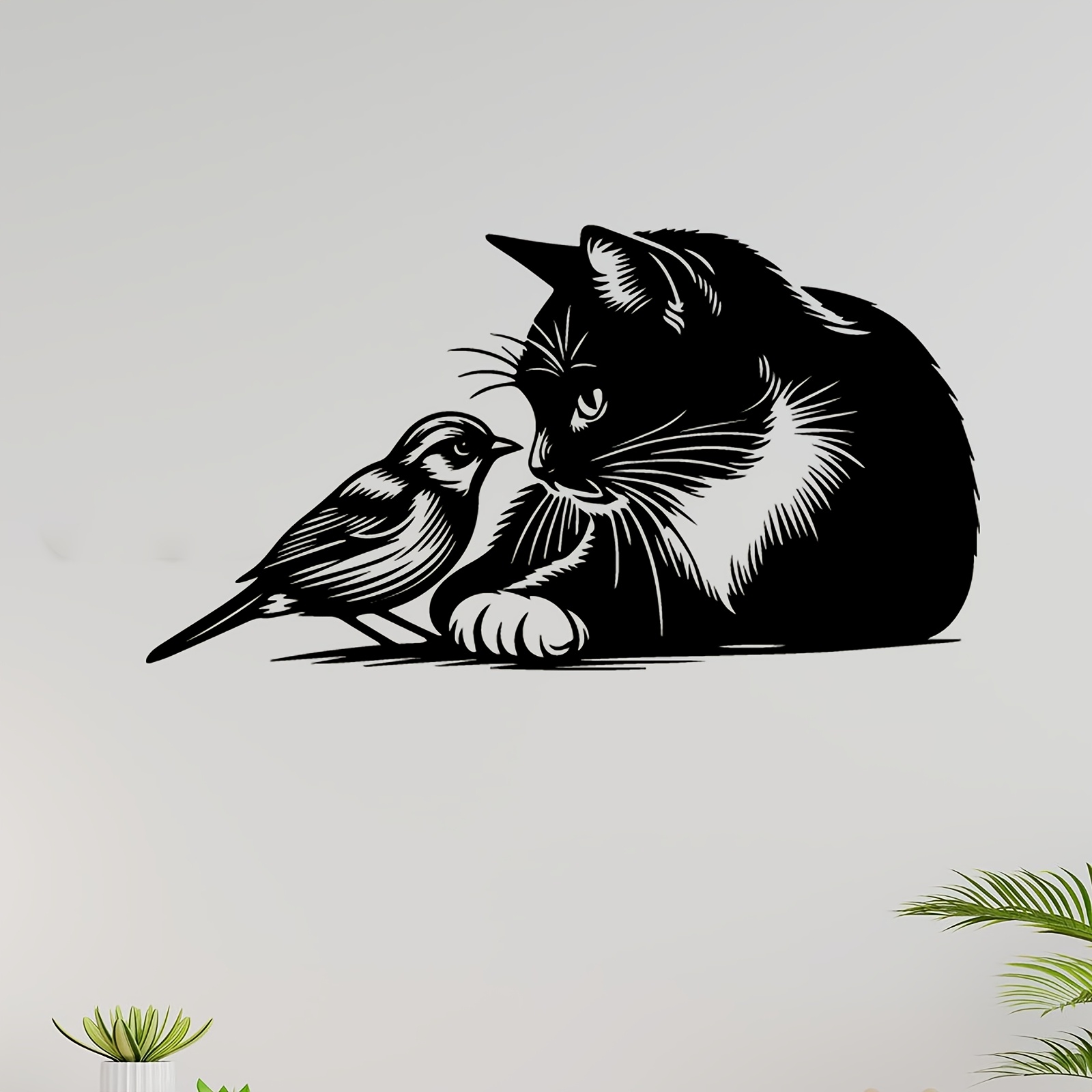 Metal Cat Bird Wall Ornament W - Bonsai Garden Ornaments ulasan dan harga